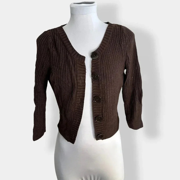 LOFT‎ Y2K Style Cropped Brown Cardigan XSP - Picture 1 of 4